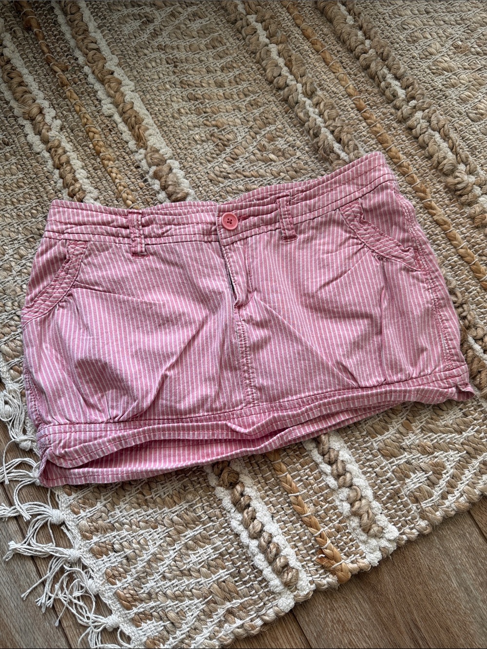 Hollister Pink and White Vertical Stripe Mini Skirt